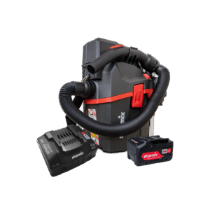 Starmix SMART L 18V akutoitega tolmuimeja komplekt tööriistaga – must-punane korpus ja käsivarras.