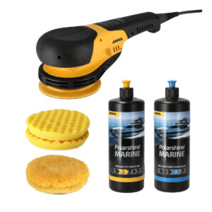 MIRKA POLAROS lihvija komplekt gelcoat- ja marine-pindade professionaalseks poleerimiseks koos poleerpastade ja poleerimispatjadega